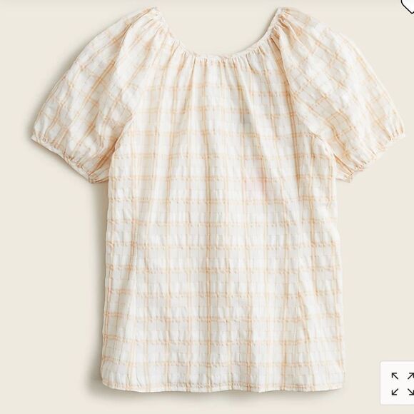 - NWT J Crew‎ V-back puff-sleeve top in textured plaid Size 8 - Picture 1 of 3